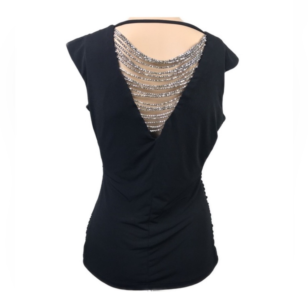 NWT BCX Black Sexy Silver Beaded Date Night Top